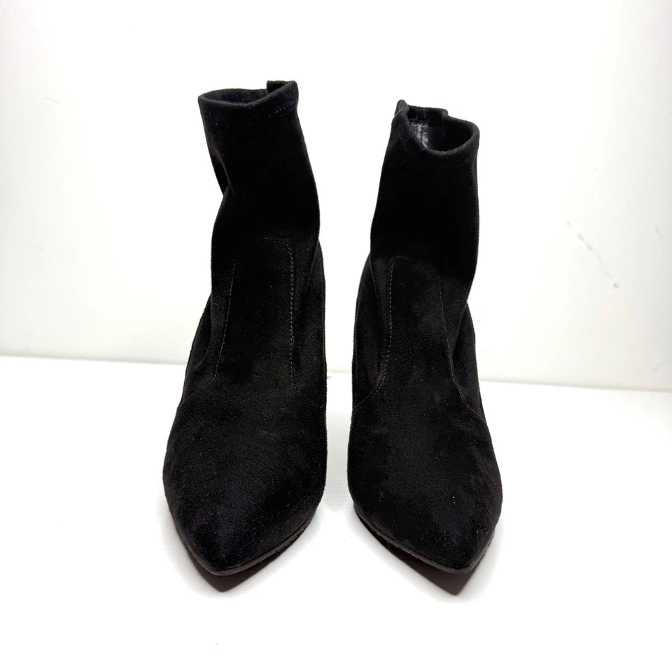 Nina Roxie Suede Rhinestone Crystal Stiletto Heel Pointed Ankle Boots 7 Black - Image 2 of 4