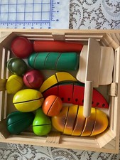 Melissa Doug Cut Food Wooden Box Play Kids Fruits Veggies Knife 40 Pcs Hooking