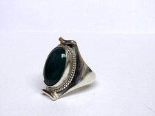 Sterling big Green Chalcedony ladies Oval Ring sz 10.5 I-4417
