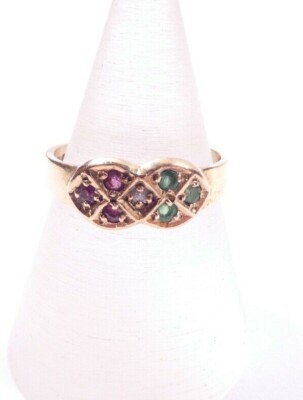 Rubin Diamant Smaragd Viktorianischer Stil Ring 9 Karat Gold 
