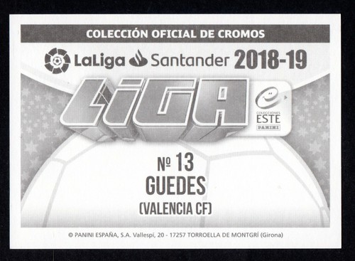 GONÇALO GUEDES #13 VALENCIA CF 2018-19 CROMO PANINI LA LIGA ESTE SANTANDER 18/19 - Imagen 2 de 2
