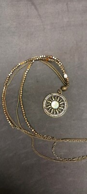 Aurora Borealis Stone Sun Pendant Beaded And Link Double Chain 28'' 