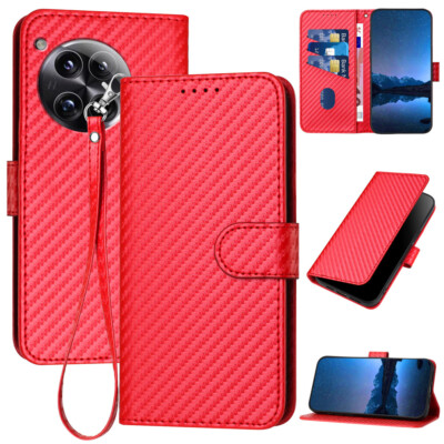 For OnePlus 13 12 11 9 Pro N200 5G Carbon Fiber Textured PU Leather Wallet Case