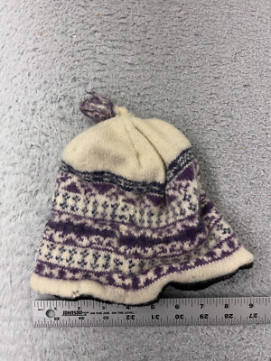 Do-Gree Beanie Toque Adult One Size Purple White Knit Tassel 100% Lined Wool Ski