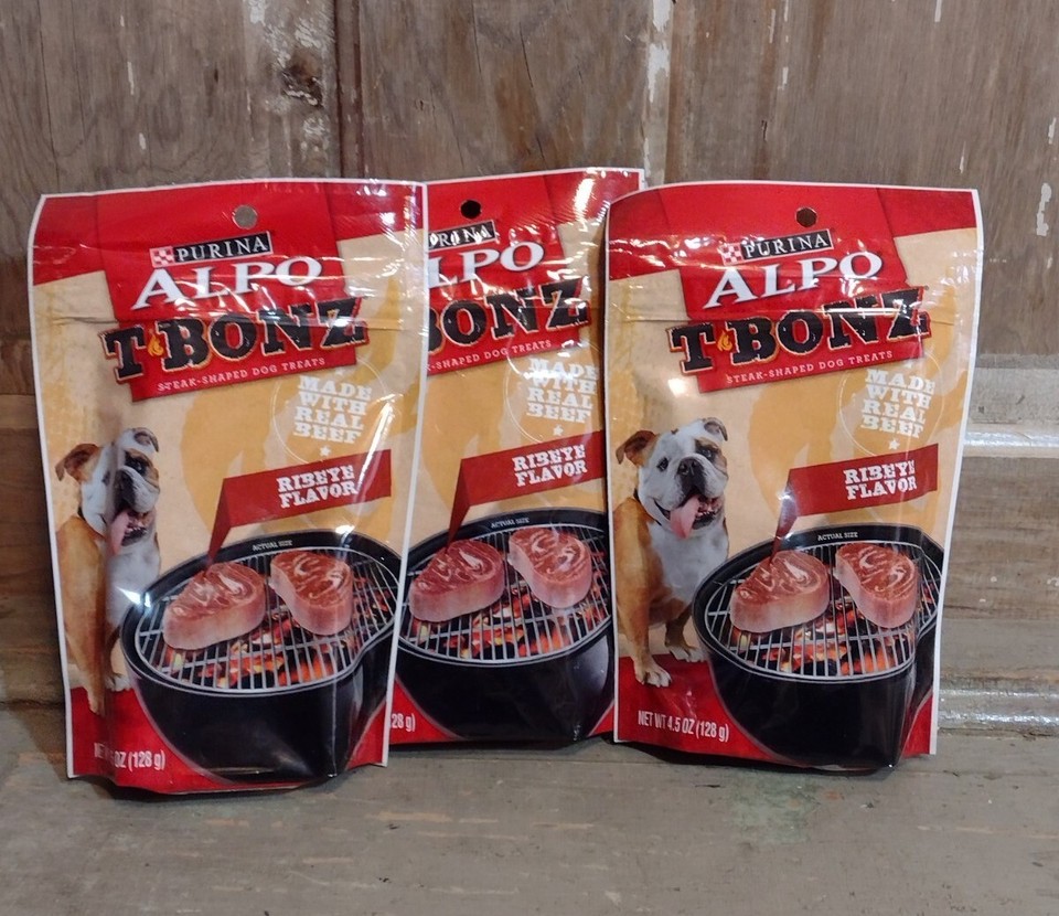 3 PURINA ALPO TBONZ DOG TREATS Ribeye Flavor 4.5 OZ BAGS DISCONTINUED