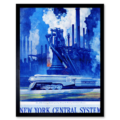 New York Central System Zug industrieller gerahmter Wandkunstdruck 9 x 7