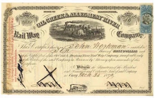 Oil Creek & Allegheny Railway Company. Stock Certificate. 1872