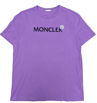 Moncler T-Shirt beflockt Brust Logo Baumwolle Kurzarm Lila - XXL - UVP 255£