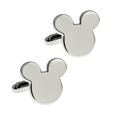 MICKEY MOUSE EARS CUFFLINKS Silver Metallic Father's Day Wedding NEW w GIFT BAG