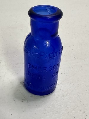Emerson Drug Co Blue Glass Bromo-Seltzer Jar Vtg Baltimore MD
