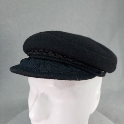 Vintage Aegean Greek Fisherman Cap Embroidered Brim Authentic Black 54cm / 21.25