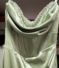 Windsor Green Satin Pearl Beaded Cowl Neck Sleeveless Maxi Dress Size S