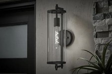 Hampton Bay Wall Lantern Sconce 18"x5"x7" 1-Light Matte Black Hardwired Cylinder
