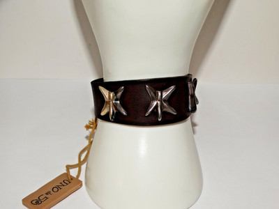 NWT Uno De 50 UNISEX 1  Silver Star Brown Leather 6.5  Andromeda Cuff Bracelet