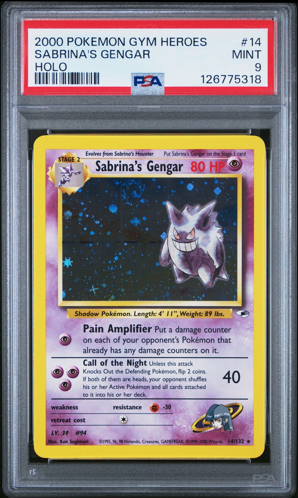Sabrina's Gengar 14/132 Holo Gym Heroes Pokemon PSA 9