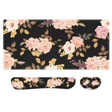 XXL Desk Mat Large Floral Mouse Pad with Wrist Rest Keyboard Wrist Rest 3 in1...