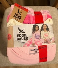 NEW Eddie Bauer Youth Kid's 4 Piece Long Sleeve PJ Sleep Set PINK M 10/12 NWT 