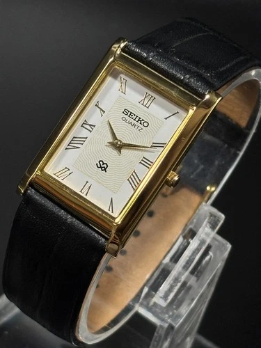 Vintage Seiko Slim Quartz Men's Wrist Watch -Leather Strap -White Roman Dial