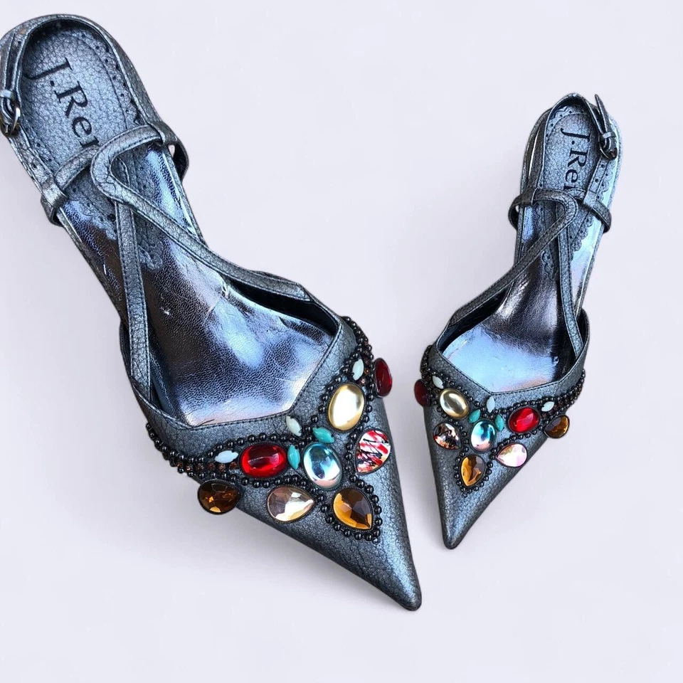 Vintage Y2K Whimsygoth Romantic Slingback kitten heels pumps beaded pointed toe - Image 2 of 4