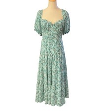 Astr Women's Floral Puff Sleeve Sweetheart Neck Cottagecore Boho Midi Dress Sz L