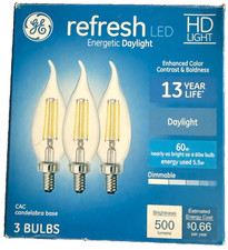 Two GE Refresh LED HD Light Bulbs 60W Daylight 3-Pack Candelabra E12 Dimmable