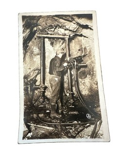 RPPC MAN IN MINE USING THE WIDOW MAKER PNEUMATIC DRILL Early 1900's