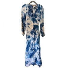 Reformation Blue Palm Print Maxi Dress Long Sleeve Boho Resort Beach Vacation