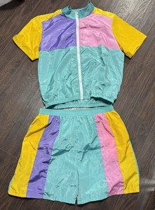 Mens 80s 90s Outfit Retro Vintage Windbreaker Jacket and Track Suit Set Size XL