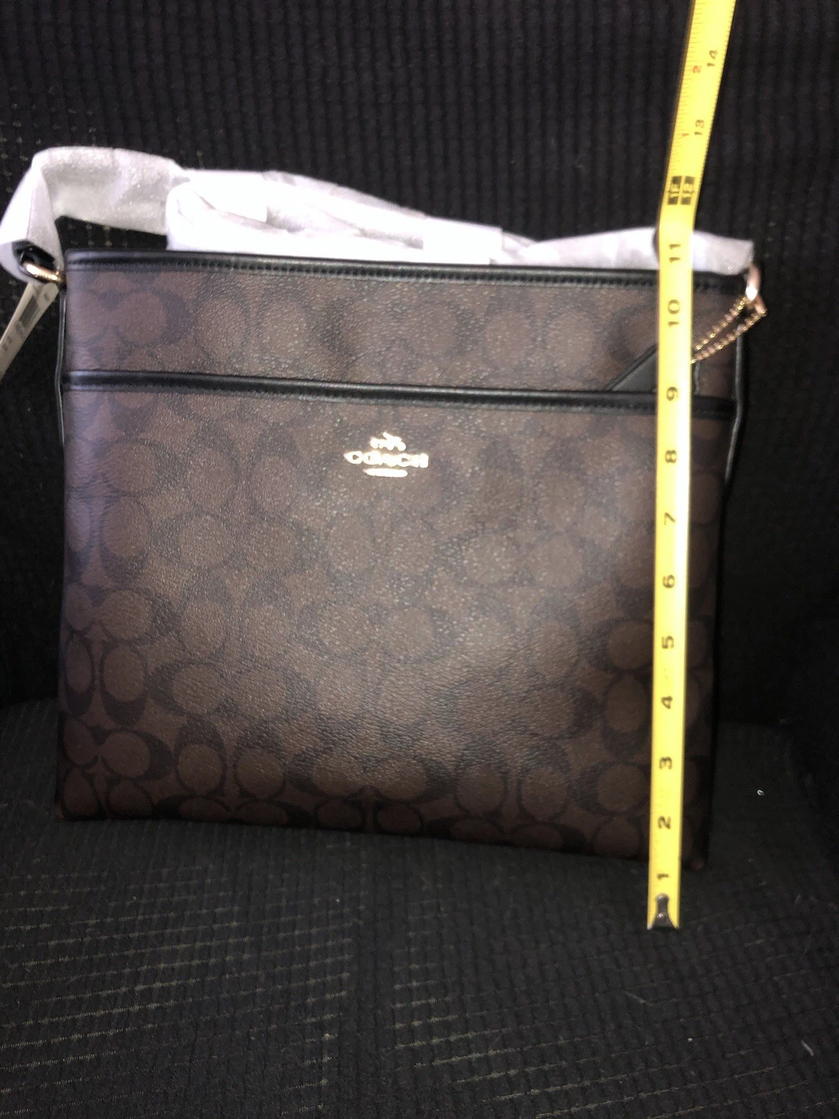 Borsa a tracolla Coach Signature Zip File marrone nero F58297 nuova con etichette borsa $ 225