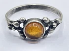 Vintage Sterling Silver Artisan & Cabochon Baltic Amber Ring Size R (XB2)
