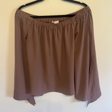 Off The Shoulder Long Sleeve Cotton Top Women Rose Mauve Size M Boho