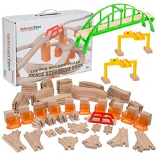110 Pcs Wooden Train Track Expansion Pack with Bridges Adapters Compatible