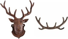 Rustic Cast Iron Stag Antler Wall Hook - Key & Coat Hanger, Durable