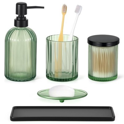 Bathroom Set, 5 Pcs Clear Glass Bathroom Accessory Sets Complete with Soap Di...