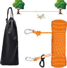 Dog Tie Out Cable for Camping, 50Ft Reflective Overhead Trolley System for Dogs
