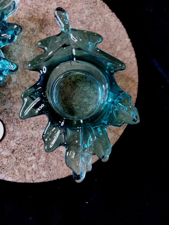 Candelabros Harvest Leaf Glass Tealight 5x3,5x1,25 pulgadas (2) verde otoño vacaciones Foto 4 de 4