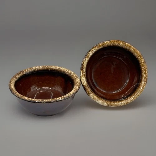 Hull Pottery Oven Proof USA Brown Drip Small Bowl 5.25'' x 2.25'' Set Of 2