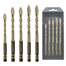 Drill Bit Set 5Piece for Tile Glass, Ceramic, Brick, Wood, 532 to 14 Inch Set