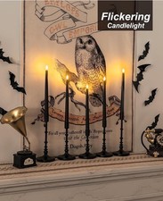 Flameless Taper Candles LED Light Flickering Battery Op Halloween Black Set Of 6