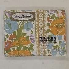 Vintage Lady Pepperell Queen Flat Sheet Flower Floral No Iron NOS WestPoint