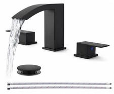 Matte Black Bathroom Faucets 3 Hole, 8 Inch Widespread 2 Handle Square Waterf...