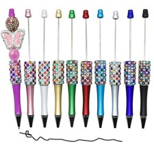 10 Pcs DIY Beadable Pen Kit Beaded Pens Bulk with Gemstone Charms     Pearl,