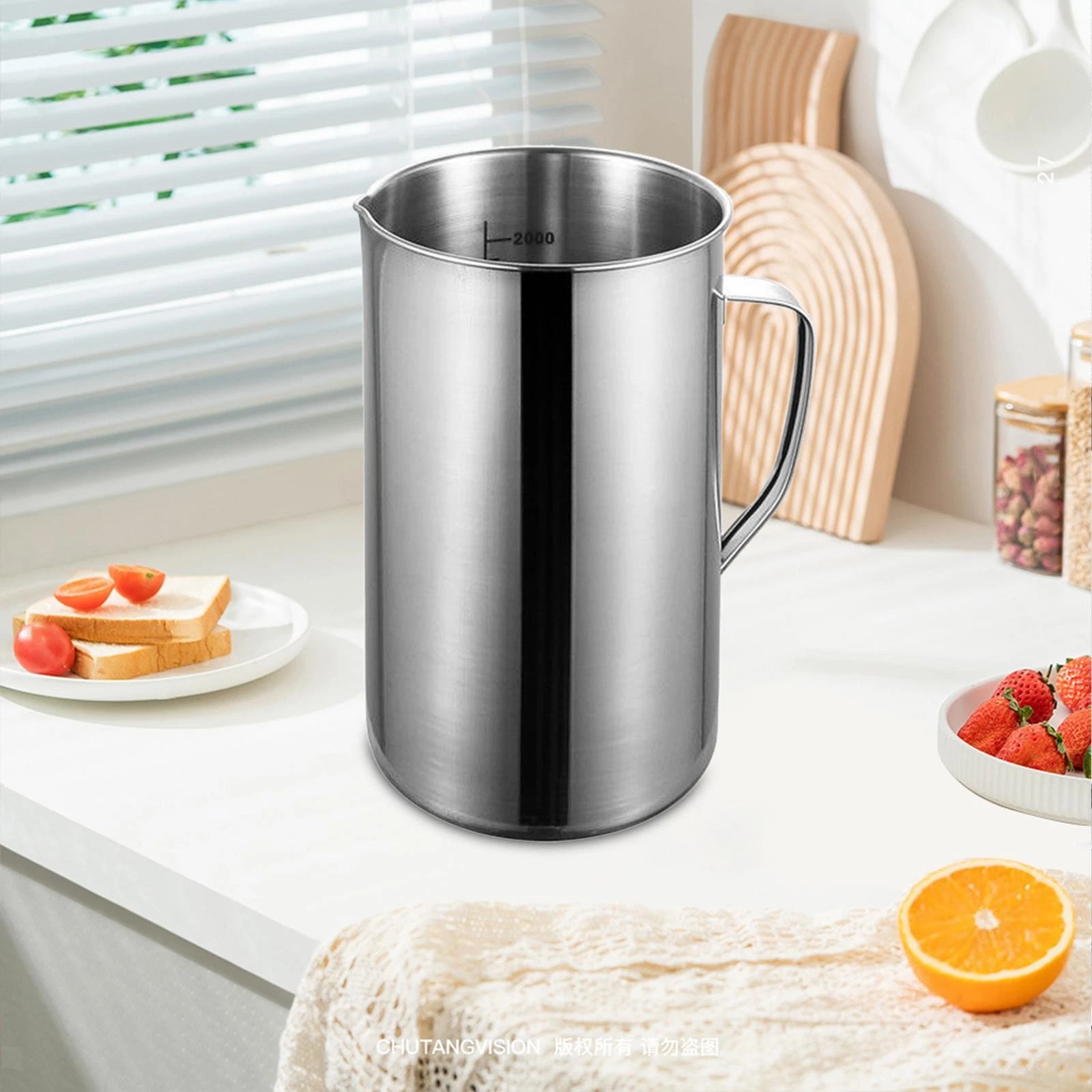 Steel Measuring Cup Pouring Cup Reusable Easy to Clean 2L Kitchen Tools