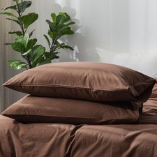 Bedding Pillowcases Pack of 2 100 Washed Cotton Linen Like Textured Breathab...