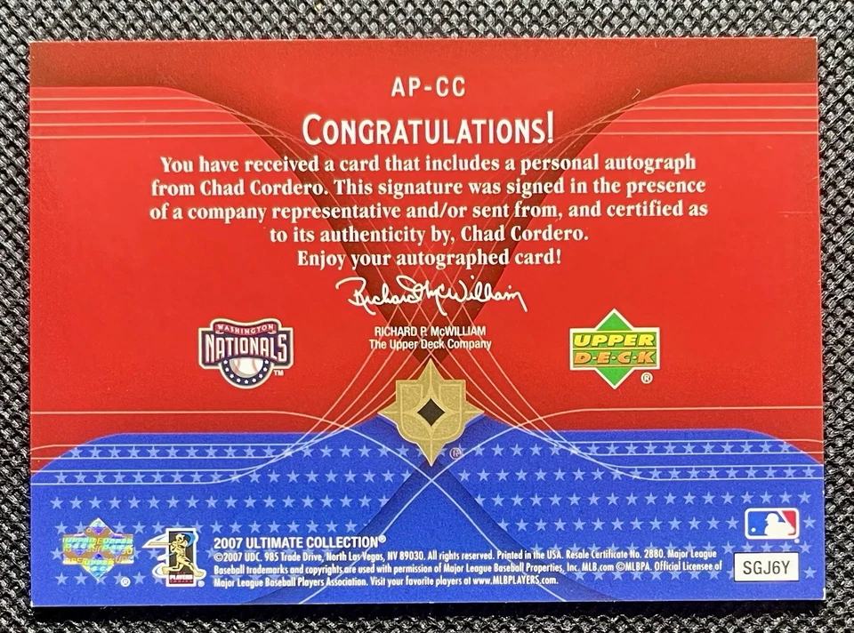 2007 Ultimate Collection America's Pastime Auto Chad Cordero #AP-CC Auto - Image 2 of 2