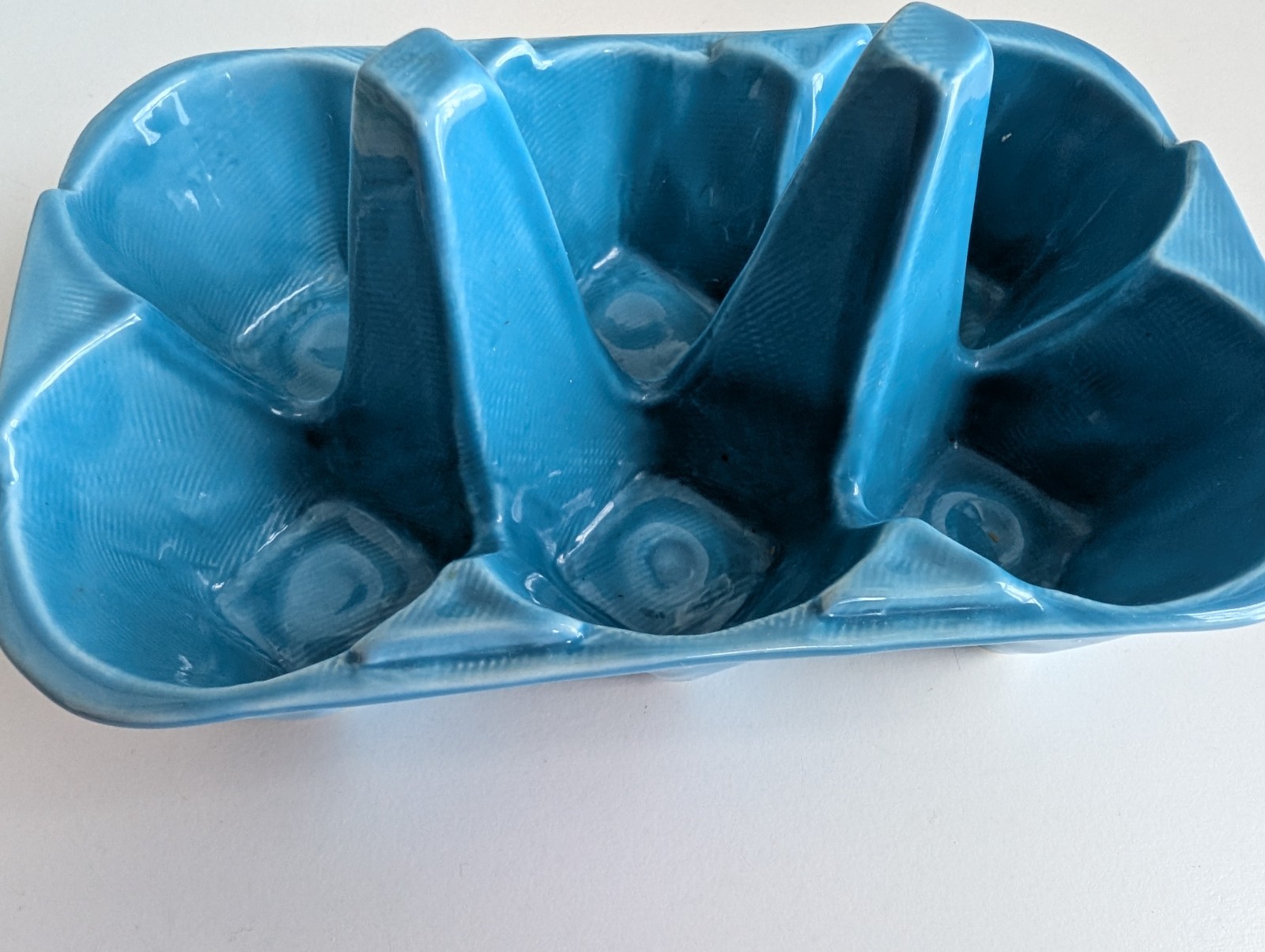 Anthropologie Biscuit ceramic egg carton crate blue holder half dozen