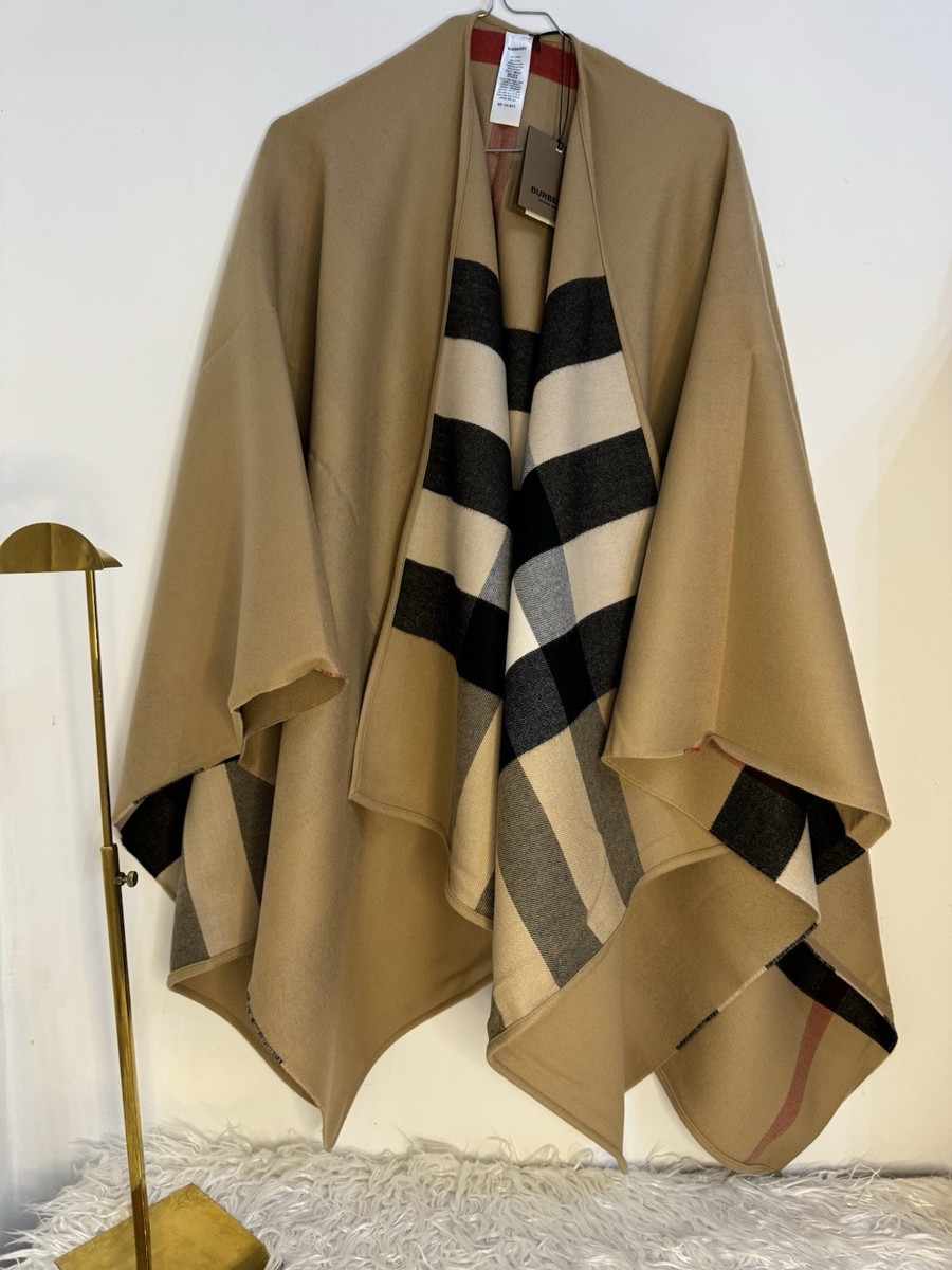 Burberry Charlotte Wool Reversible House Check Cape Poncho One Size New