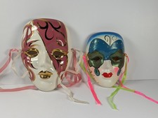 Vintage New Orleans Ceramic Wall Masks Mardi Gras/Carnival   Hand Painted Pair