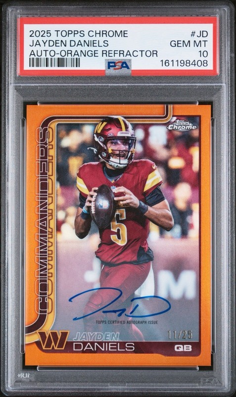 Jayden Daniels 2025 Topps Chrome True Orange Auto /25 PSA 10 Color Match
