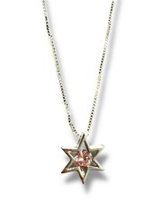 Sterling Silver Modern Jewish Star of Magen David pendant pink gemstone necklace
